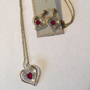 Crystal heart  necklace  and earring set